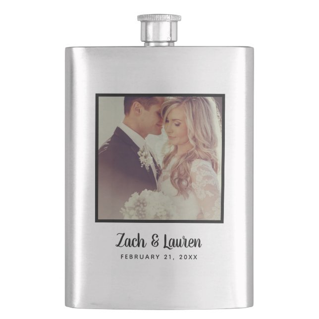 Personalized Keepsake Wedding Photo and Monogram Hip Flask (Front)