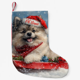 Personalized Keeshond Dog in Sledge Christmas Small Christmas Stocking