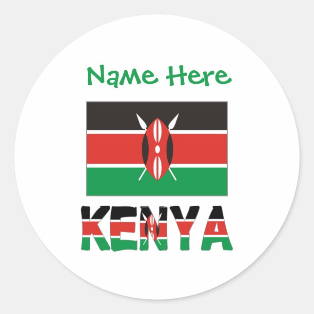 Personalized Kenya Flag Name Round Classic Round Sticker (Front)