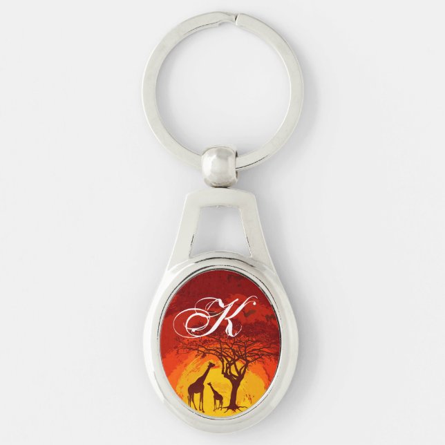 Personalized Key Chain African Safari Giraffe Sun (Front)