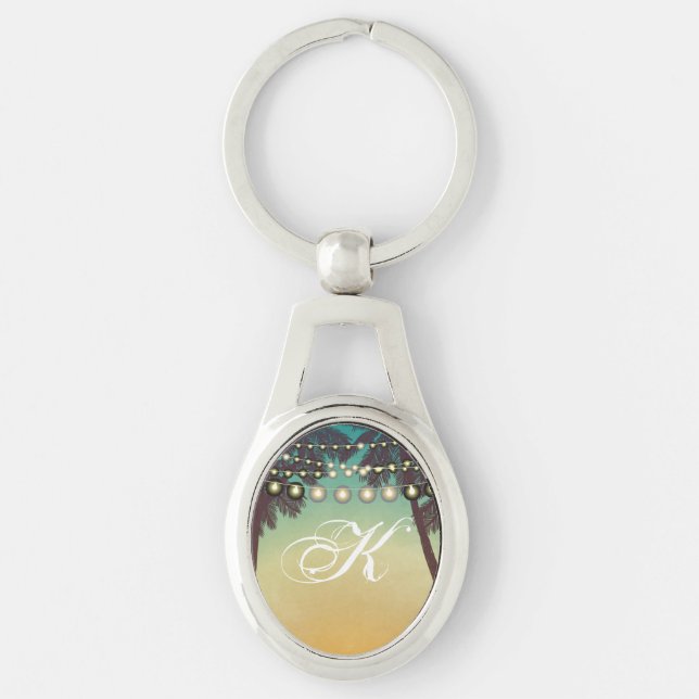 Personalized Key Chain Beach Sunset Palm Tree Stri (Front)