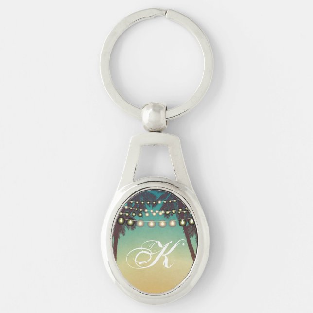 Personalized Key Chain Beach Sunset Palm Trees Srt (Front)