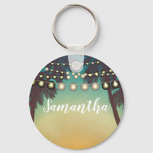 Personalized Key Chain Beach Sunset Palm Trees Str (Front)