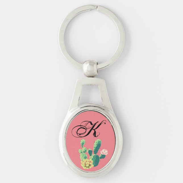 Personalized Key Chain Bohemian Cactus Succulents (Front)