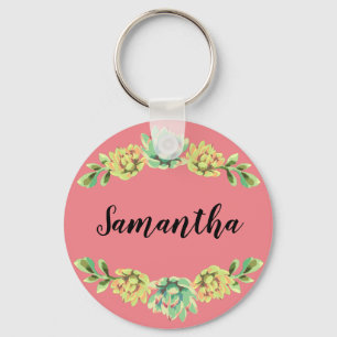 Personalized Key Chain Bohemian Cactus Succulents