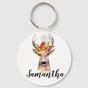 Personalized Key Chain boho deer Buck Head Brownin