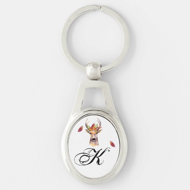 Personalized Key Chain boho deer Buck head Brownin (Front)