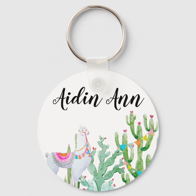 Personalized Key Chain Boho Llama Bohemian Cacti D (Front)