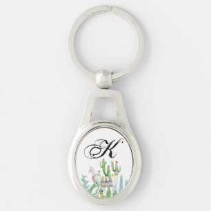 Personalized Key Chain Boho Llama Bohemian Cacti D