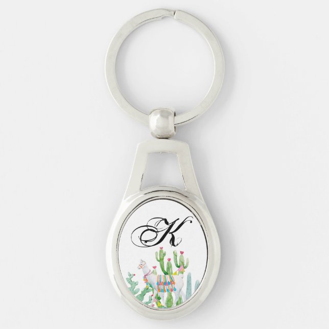 Personalized Key Chain Boho Llama Bohemian Cacti D (Front)