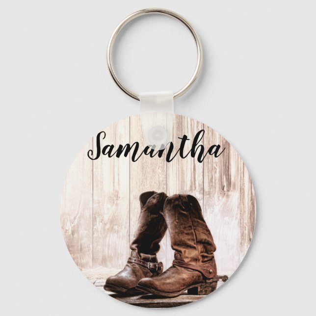 Personalized Key Chain Boots Country Rustic Wester (Front)