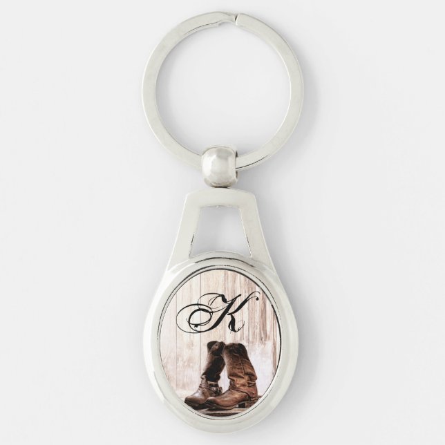 Personalized Key Chain Boots Country Rustic Wester (Front)