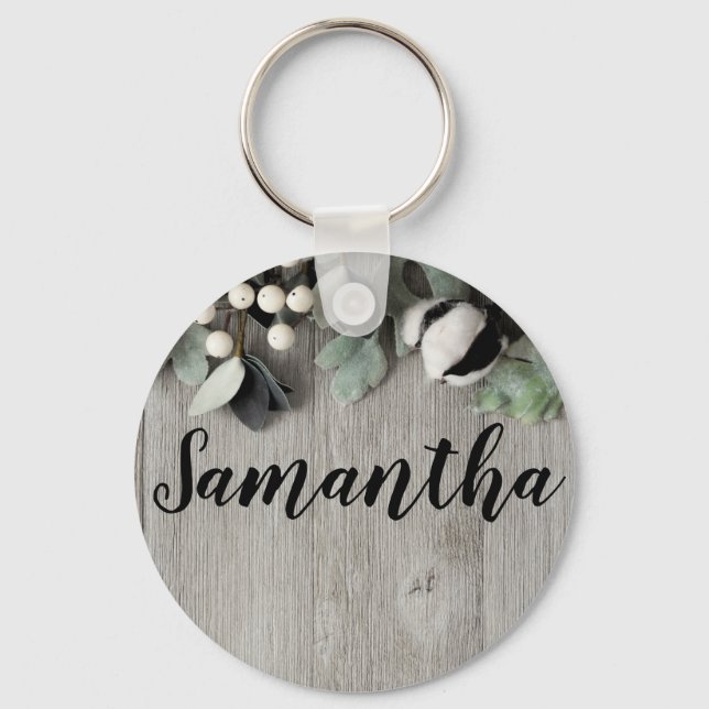 Personalized Key Chain cotton plant berries barn w (Front)