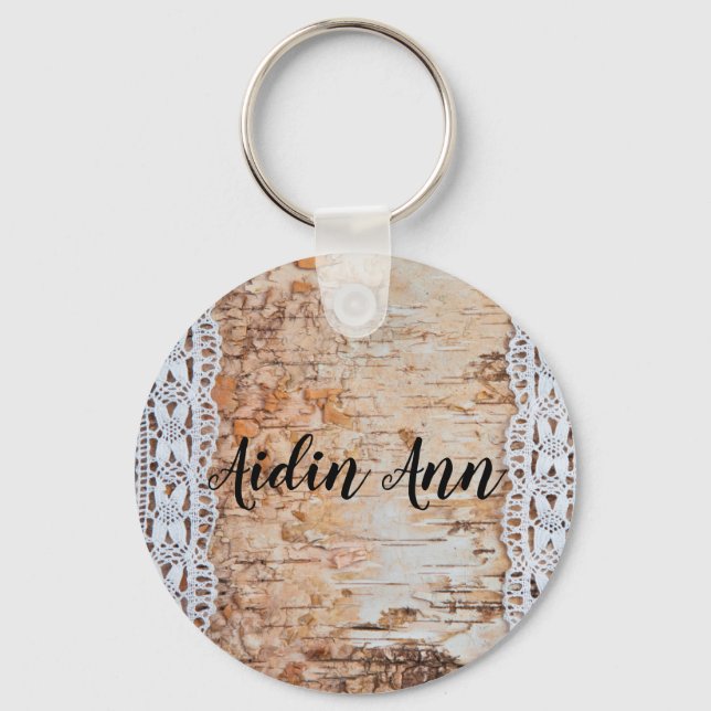 Personalized Key Chain country barn wood lace trim (Front)
