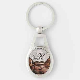 Personalized Key Chain Cowboy Boots Barn Wood Rust