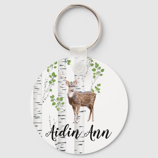 Personalized Key Chain Deer Doe Buck Woodland Hunt (Front)