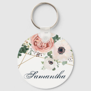 Personalized Key Chain Geometric Garden Rose Anemo