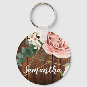 Personalized Key Chain Geometric Garden Rose Barn