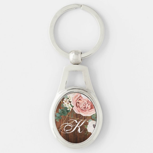 Personalized Key Chain Geometric Garden Rose Barn (Front)