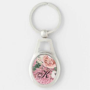 Personalized Key Chain Geometric Garden Rose Glitt