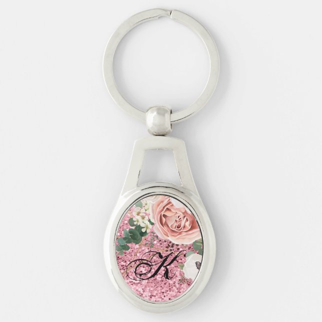 Personalized Key Chain Geometric Garden Rose Glitt (Front)