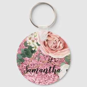 Personalized Key Chain Geometric Garden Rose Glitt