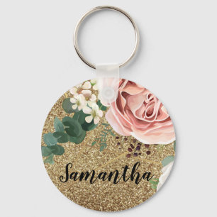 Personalized Key Chain Geometric Garden Rose Gold