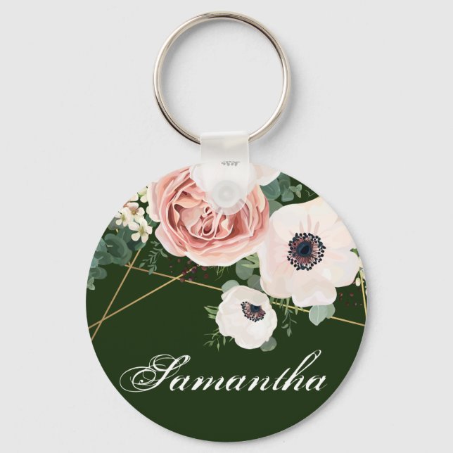 Personalized Key Chain Geometric Garden Rose Hunte (Front)