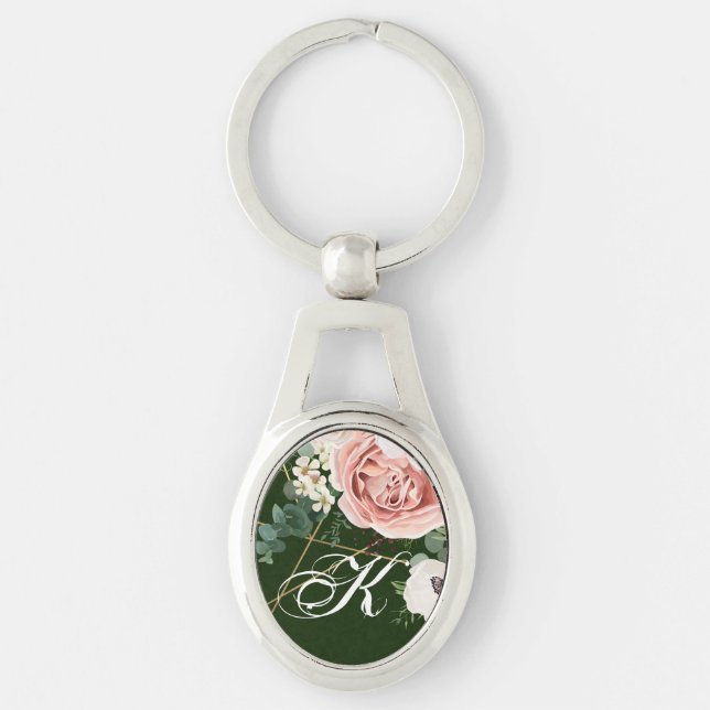 Personalized Key Chain Geometric Garden Rose Hunte (Front)