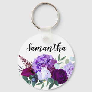 Personalized Key Chain Lavender Hibiscus on Whit