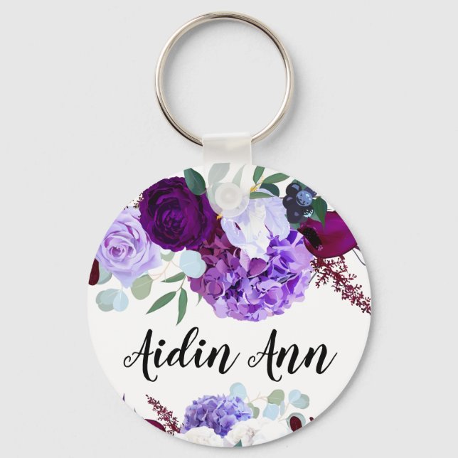 Personalized Key Chain Lavender Hibiscus on Whit (Front)