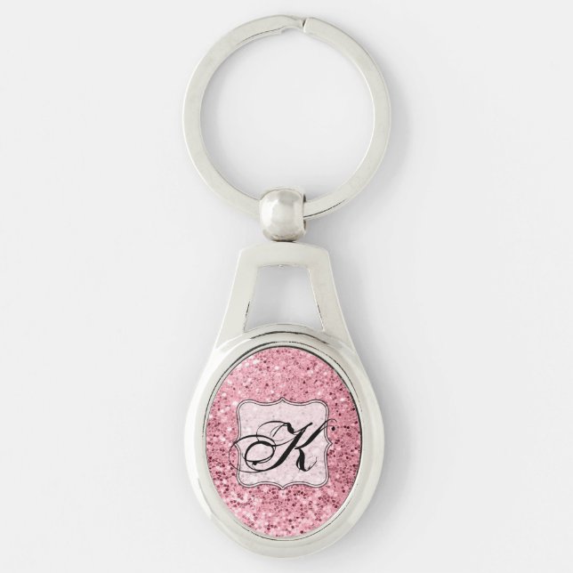 Personalized Key Chain Rose Gold Glitter (Front)