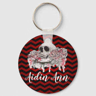 Personalized Key Chain skull Rose Gothic Chevron r