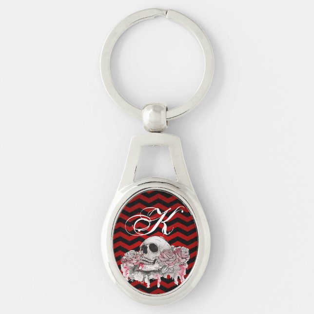 Personalized Key Chain skull Rose Gothic Chevron r (Front)
