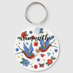 Personalized Key Chain Traditional Bird Tattoo Spa