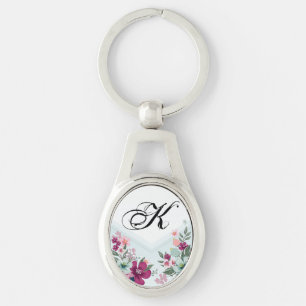 Personalized Key Chain Tropical Flower on Blue Omb