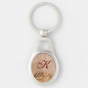 Personalized Key Chain Wheat on Burlap Sack Countr