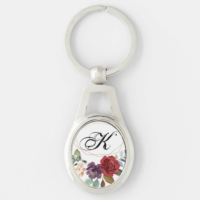 Personalized Key Chain White Roses Gold Geom (Front)