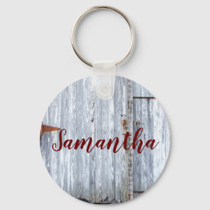 Personalized Key Chain White Wash Wood Barn Door C