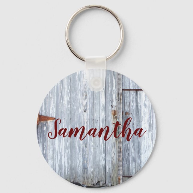 Personalized Key Chain White Wash Wood Barn Door C (Front)