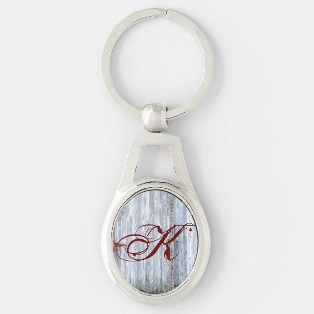 Personalized Key Chain White Wash Wood Barn Door C (Front)