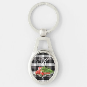 Personalized Key Chain XMAS Truck Baffalo Plaid Bl