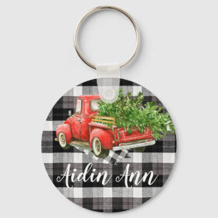 Personalized Key Chain XMAS Truck Buffalo Plaid