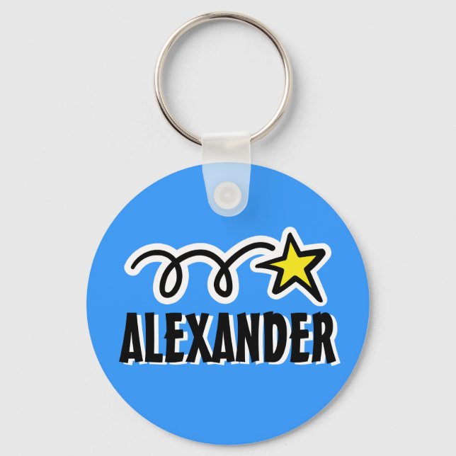 Personalized keychain for boy | Blue with star (Front)