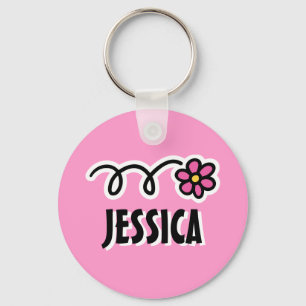 Personalized keychain for girl   Pink daisy flower