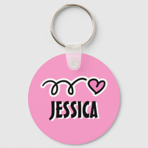 Personalized keychain for girl Pink love heart