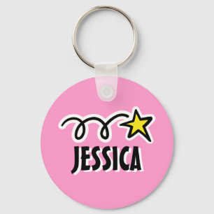 Personalized keychain for girl   Pink with star