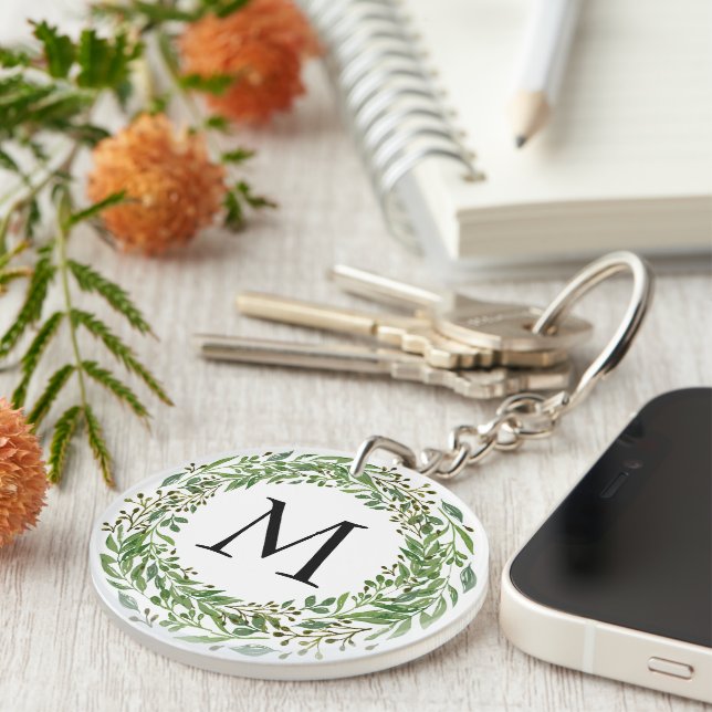 Personalized Keychain With Monogram And Wreath (Front Right)