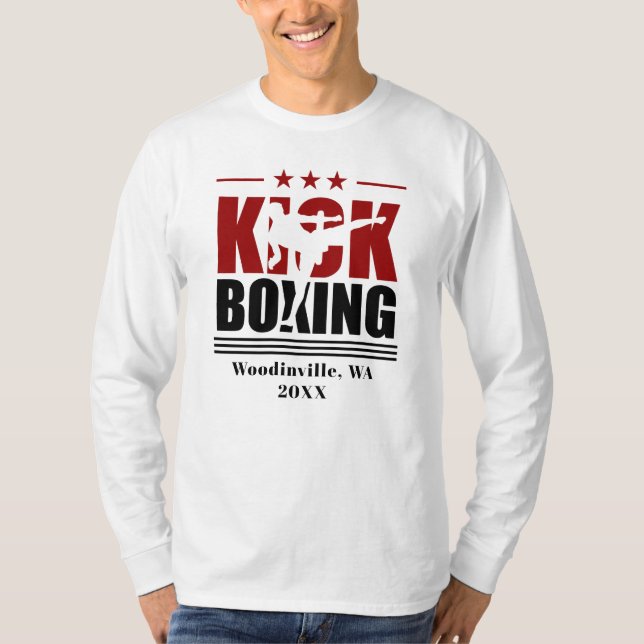 Personalized Kick Boxing Boxer Location Date Name T-Shirt (Front)