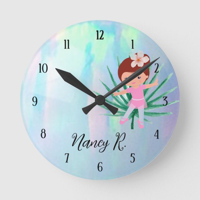 Personalized Kid Cute Girl Round Clock (Front)
